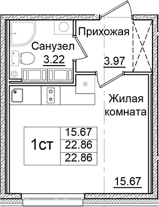 Планировка — Квартал Заречье, Студия, 23 м²