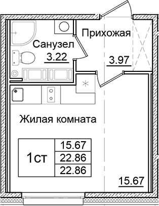 Планировка — Квартал Заречье, Студия, 23 м²