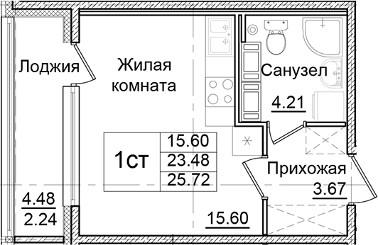Планировка — Квартал Заречье, Студия, 23 м²