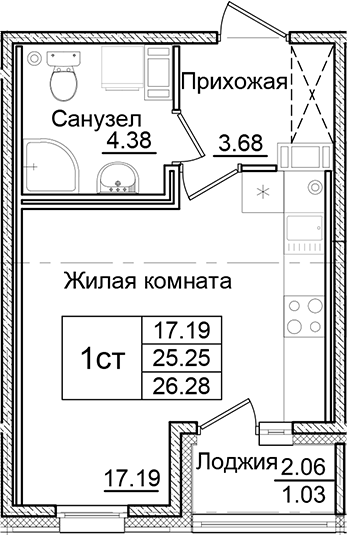 Планировка — Квартал Заречье, Студия, 25 м²