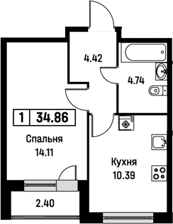 Планировка — Урбанист, 1-комн., 34 м²
