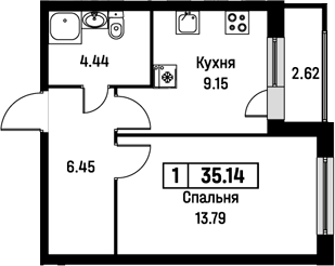 Планировка — Урбанист, 1-комн., 34 м²