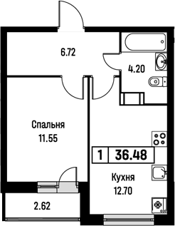Планировка — Урбанист, 1-комн., 35 м²