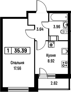 Планировка — Урбанист, 1-комн., 34 м²