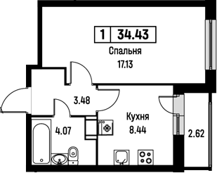 Планировка — Урбанист, 1-комн., 33 м²