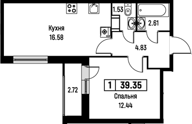 Планировка — Урбанист, 2-комн., 38 м²