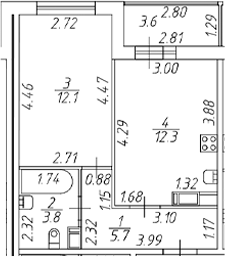 Планировка — Полис ЛАВрики, 2-комн., 34 м²