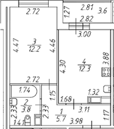Планировка — Полис ЛАВрики, 2-комн., 34 м²