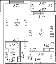 Планировка — Полис ЛАВрики, 2-комн., 34 м²