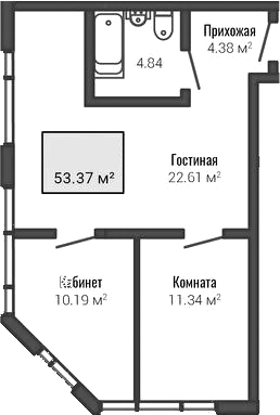 Планировка — Life Apart Октябрьская, 3-комн., 53 м²
