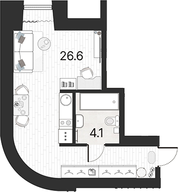 Планировка — Serebro by Avenue-apart, Студия, 31 м²