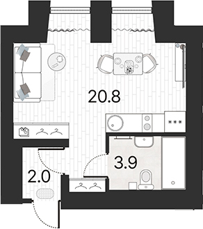 Планировка — Serebro by Avenue-apart, Студия, 25 м²