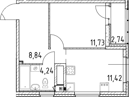 Планировка — ЦДС Новосаратовка. Город Первых, 2-комн., 38 м²