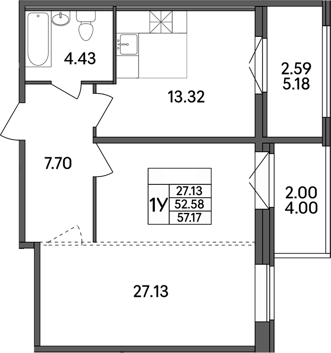 Планировка — Рождественский квартал, 1-комн., 53 м²