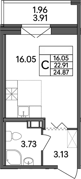 Планировка — Рождественский квартал, Студия, 23 м²