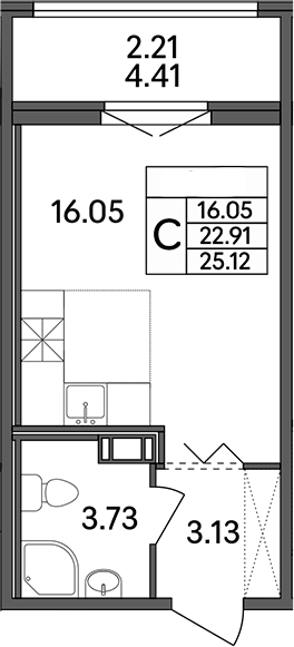 Планировка — Рождественский квартал, Студия, 23 м²