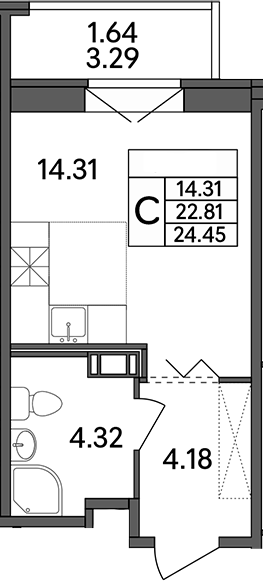Планировка — Рождественский квартал, Студия, 23 м²