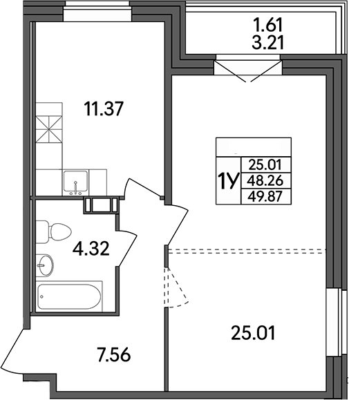 Планировка — Рождественский квартал, 1-комн., 48 м²