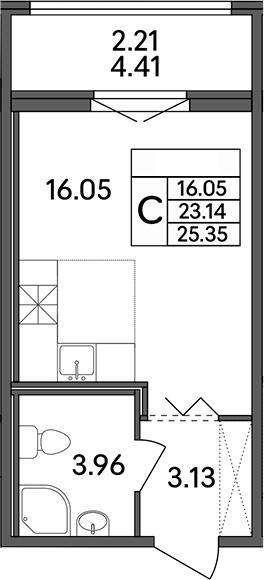 Планировка — Рождественский квартал, Студия, 23 м²