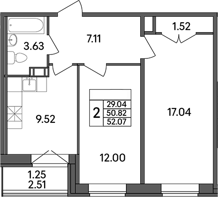 Планировка — Рождественский квартал, 2-комн., 51 м²