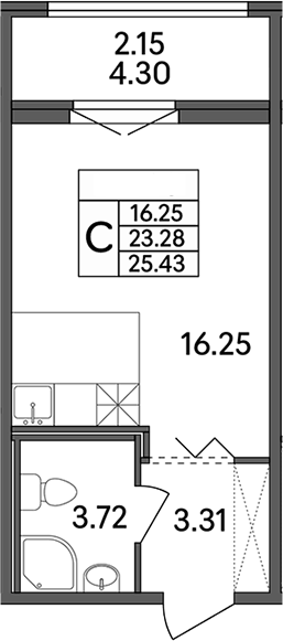 Планировка — Рождественский квартал, Студия, 23 м²