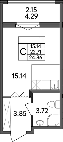 Планировка — Рождественский квартал, Студия, 23 м²