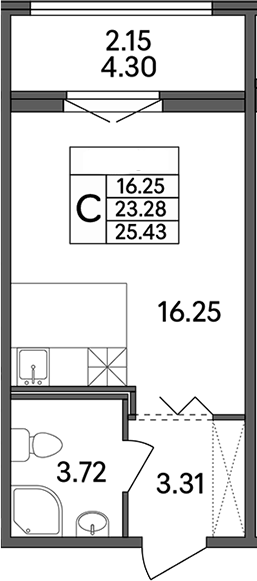 Планировка — Рождественский квартал, Студия, 23 м²