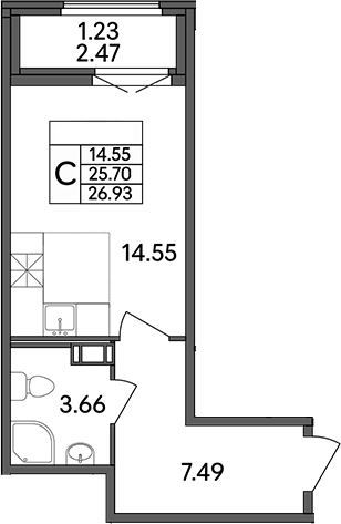 Планировка — Рождественский квартал, Студия, 26 м²