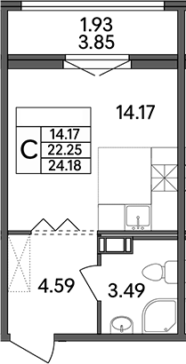 Планировка — Рождественский квартал, Студия, 22 м²