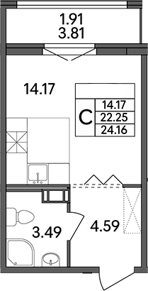Планировка — Рождественский квартал, Студия, 22 м²