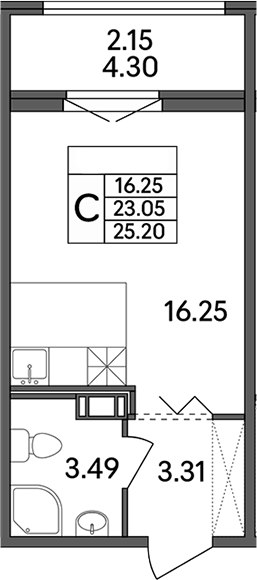 Планировка — Рождественский квартал, Студия, 23 м²