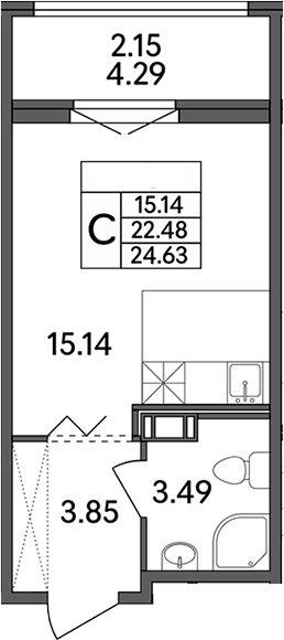 Планировка — Рождественский квартал, Студия, 22 м²