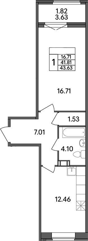 Планировка — Рождественский квартал, 1-комн., 42 м²