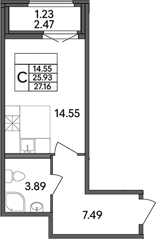 Планировка — Рождественский квартал, Студия, 26 м²