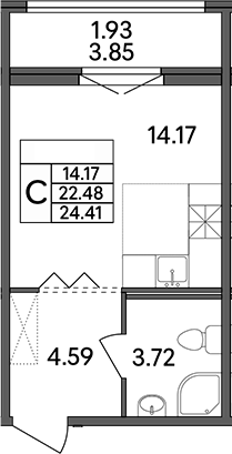 Планировка — Рождественский квартал, Студия, 22 м²