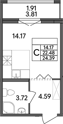 Планировка — Рождественский квартал, Студия, 22 м²