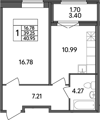 Планировка — Рождественский квартал, 1-комн., 39 м²