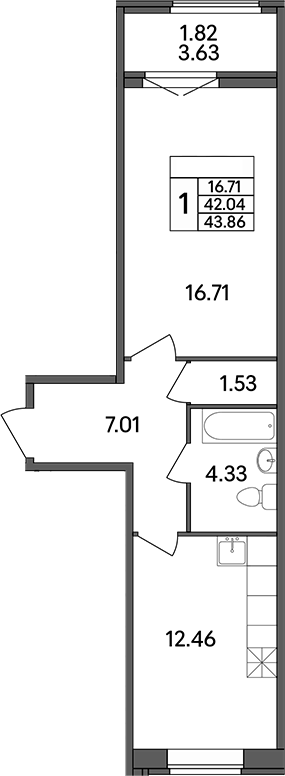 Планировка — Рождественский квартал, 1-комн., 42 м²