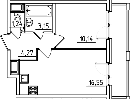 Планировка — Старлайт, 2-комн., 35 м²