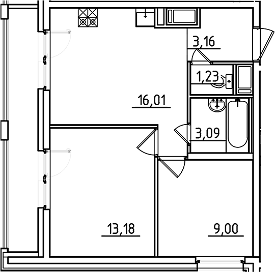Планировка — Старлайт, 3-комн., 46 м²