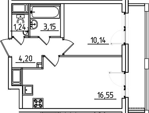 Планировка — Старлайт, 2-комн., 35 м²