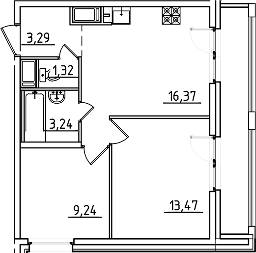 Планировка — Старлайт, 3-комн., 47 м²