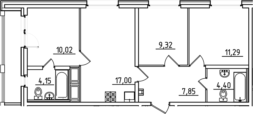 Планировка — Старлайт, 4-комн., 64 м²