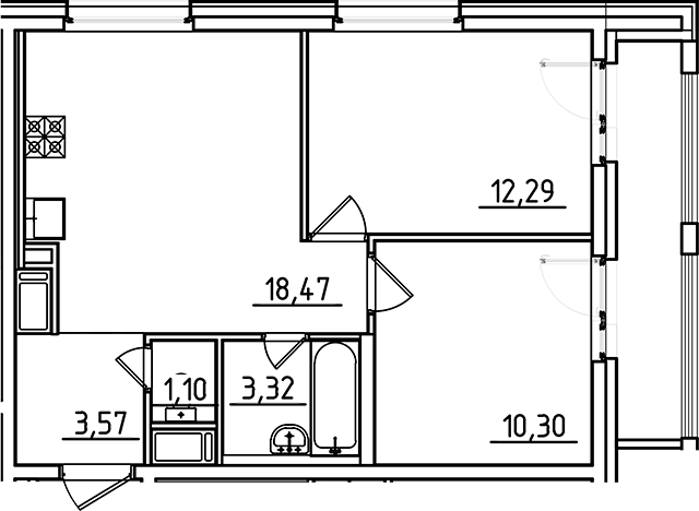 Планировка — Старлайт, 3-комн., 49 м²