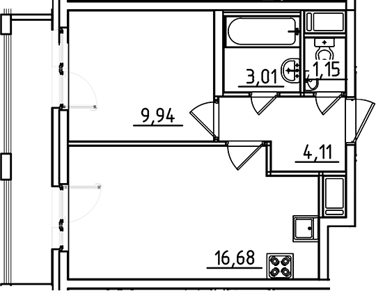 Планировка — Старлайт, 2-комн., 35 м²