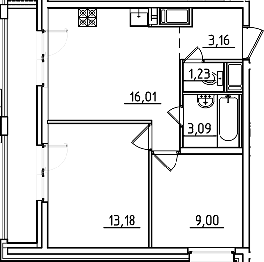 Планировка — Старлайт, 3-комн., 46 м²