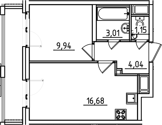 Планировка — Старлайт, 2-комн., 35 м²