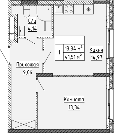 Планировка — Аннино Сити, 2-комн., 42 м²
