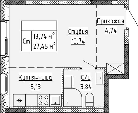 Планировка — Аннино Сити, Студия, 27 м²