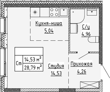 Планировка — Аннино Сити, Студия, 29 м²